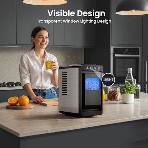 Kismile Portable Countertop Ice Maker Machine, 26lbs Ice in 24Hrs, Self-Cleaning Ice Maker with Selectable Ice Size & Internal Light, Compact Design for Home/Kitchen/Bar — view 5