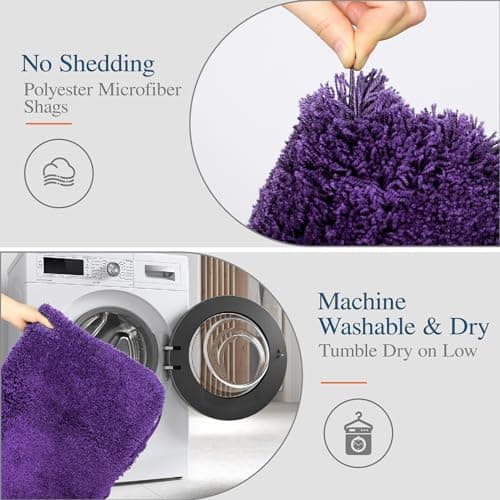 Walensee Bathroom Rug Non Slip Bath Mat for Bathroom (16 x 24, Dark Purple) Water Absorbent Soft Microfiber Shaggy Bathroom Mat Machine Washable Bath Rug for Bathroom Thick Plush Rugs for Shower — view 3