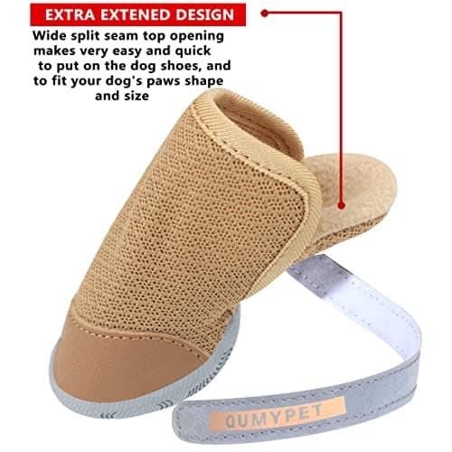 QUMY 4PCS Dog Shoes for Small Dogs, Hot Pavement Summer Puppy Dog Boots & Paw Protectors with Soft Anti-Slip Rubber Sole, Mesh Breathable Dog Booties for Hardfloors, Walking Running Khaki Size 2 — view 3