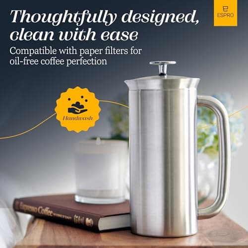 ESPRO Pro P7 Brushed Stainless Steel 304 French Press Coffee Maker for Dad, Patented Double Walled Micro-Filter, Insulated Grit-Free Brew, Heat Resistant BPA Free, 32oz — view 7