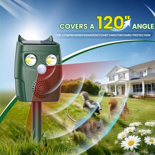 Ultrasonic Animal Repellent Outdoor, Solar Power Cat Rodent Raccoon Repeller, Squirrel Skunk Control Device with Motion Sensor and FIashing Light, Waterproof Rabbt Snake Deterrent for Outdoor — view 4