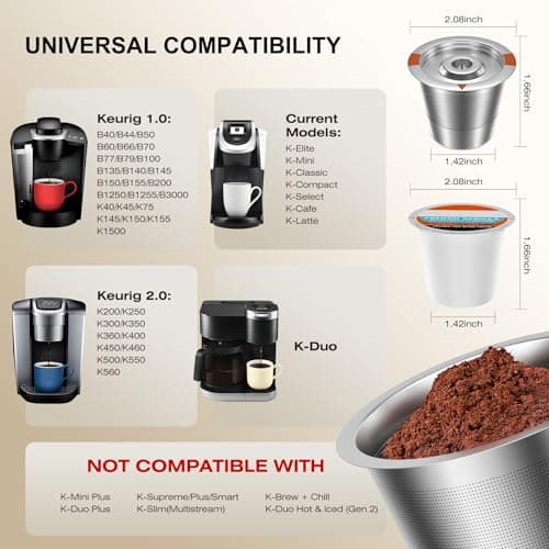 FAQQMCVY Reusable K Cups Coffee Pods for Keurig: Full Stainless Steel Refillable K Cups Coffee Filter Compatible 1.0 and 2.0 Coffee Makers-brewers (2Pack) — view 3
