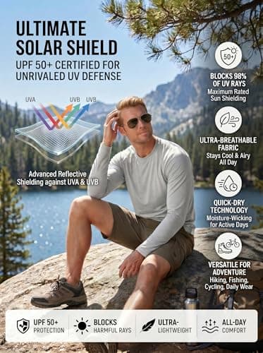 6 Pack Men's Quick Dry Long Sleeve Shirts UPF 50+ UV Sun Protection SPF Moisture Wicking T-Shirt for Casual Workout AM — view 5