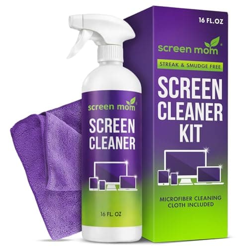 Screen Mom Screen Cleaner Spray and Microfiber Cloth 16oz Screen Cleaner Spray and Wipe for TV, Laptop, Computer, Phone, iPad, Car Screen Cleaning Kit Electronic Cleaner Spray