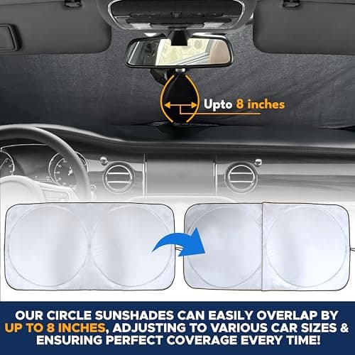 EcoNour Car Windshield Sunshade | Blocks 99% Heat & Keeps Interior Cool | Universal Fits Cars, SUVs, Trucks | Automotive Sun Screen, Visor & Car Accessories for Summer | Medium (64x32 Inches) — view 3