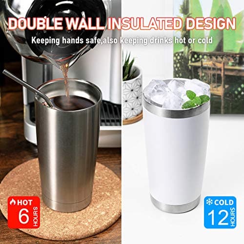 COMOOO 20oz Stainless Steel Navy Tumbler Bulk with Lid & Straw Insulated Coffee Tumbler Cup Double Wall Vacuum Travel Mug for Cold Drinks & Hot Beverage (Navy, 4 Pack), Navy Blue — view 5