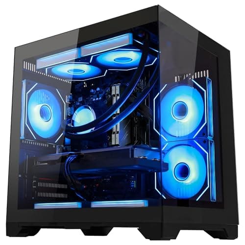 HELLOLAND Gaming PC | AMD Ryzen 7 7800X3D & RTX 5060 8GB | 32GB DDR5 6000MHz RAM | 2TB SSD | PSU 650W | WiFi & BT | 240mm Liquid Cooler & ARGB Fans with Software| Windows 11 | Black Desktop Computer — view 2