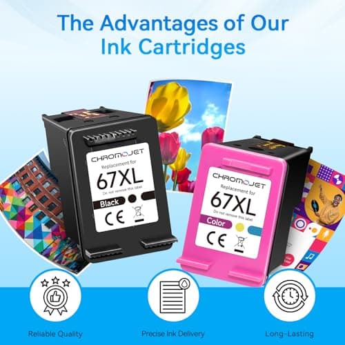 Chromojet 67XL Ink Cartridges Black/Color Combo Pack Compatible for HP Ink 67 67XL Printer Ink 67 Fit for DeskJet 4155e 2855e 2755e 2700 2700e 2800e 4100 Envy 6055e 6455e 6000 6400 Printer — view 3