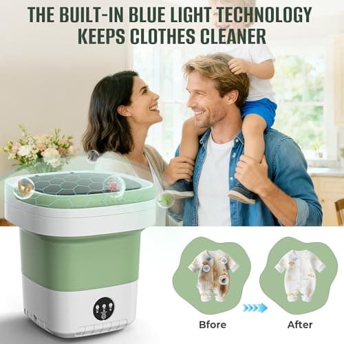 16L Foldable Portable Washing Machine, 45dB Quiet 3-Mode Mini Washer, No Installation Compact Laundry for Travel RV Dorm Apartment Camping, Green — view 3