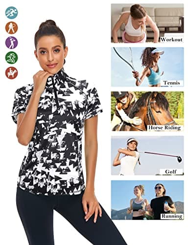 Luranee Women's Short Sleeve Moisture Wicking Athletic Shirts Quarter Zip Pullover Geometry Black 2XL — view 5