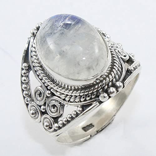 Sterling Silver 925 Ring For Womens Rainbow Moonstone Ring Sterling Silver Statement Ring June Birthstone Oval Gemstone Ring — view 2