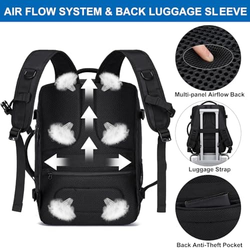 Travel Backpack for Men,Airplane Approved Carry On Backpack Suitcase with Shoe Pouch, Luggage Bag TSA 15.6inch Laptop Mochila Flight Approved Personal Item Travel Bag Bookbag Travel Essentials,Black — view 6