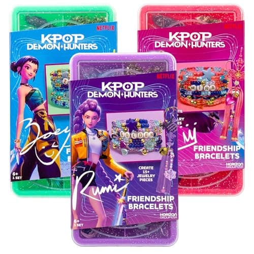 Kpop Demon Hunters™ Friendship Bracelet Kit, 3-Pack, Rumi, Mira & Zoey Bracelet Making Kits, Beads for Jewelry Making, Kpop Charms & Travel-Friendly Bead Case, Official K Pop Demon Hunters Merch