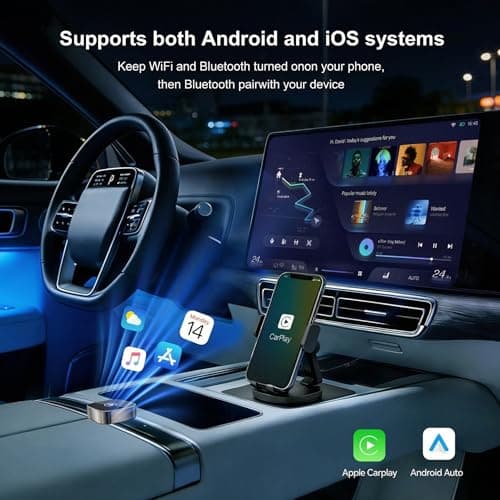 2-in-1 Wireless CarPlay and Android Auto Adapter – Mini Bluetooth Car Adapter for iPhone (iOS 10+) & Android, Includes USB-C and USB Connector, Fast Pairing, No-Delay Connection, 2026 Upgrade – Silver — view 3