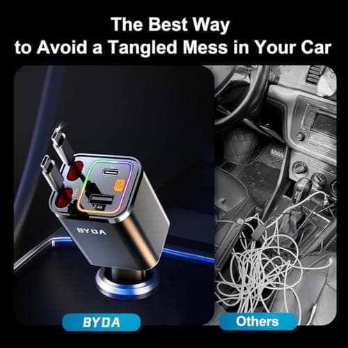 4 in 1 Retractable Car Charger,69W USB-C Fast Car Charger, for iPhone 17/16/15/14/13/12/11, Android,Pixel,Cigarette Lighter Charger (for Type C+Lightn-ing) — view 2