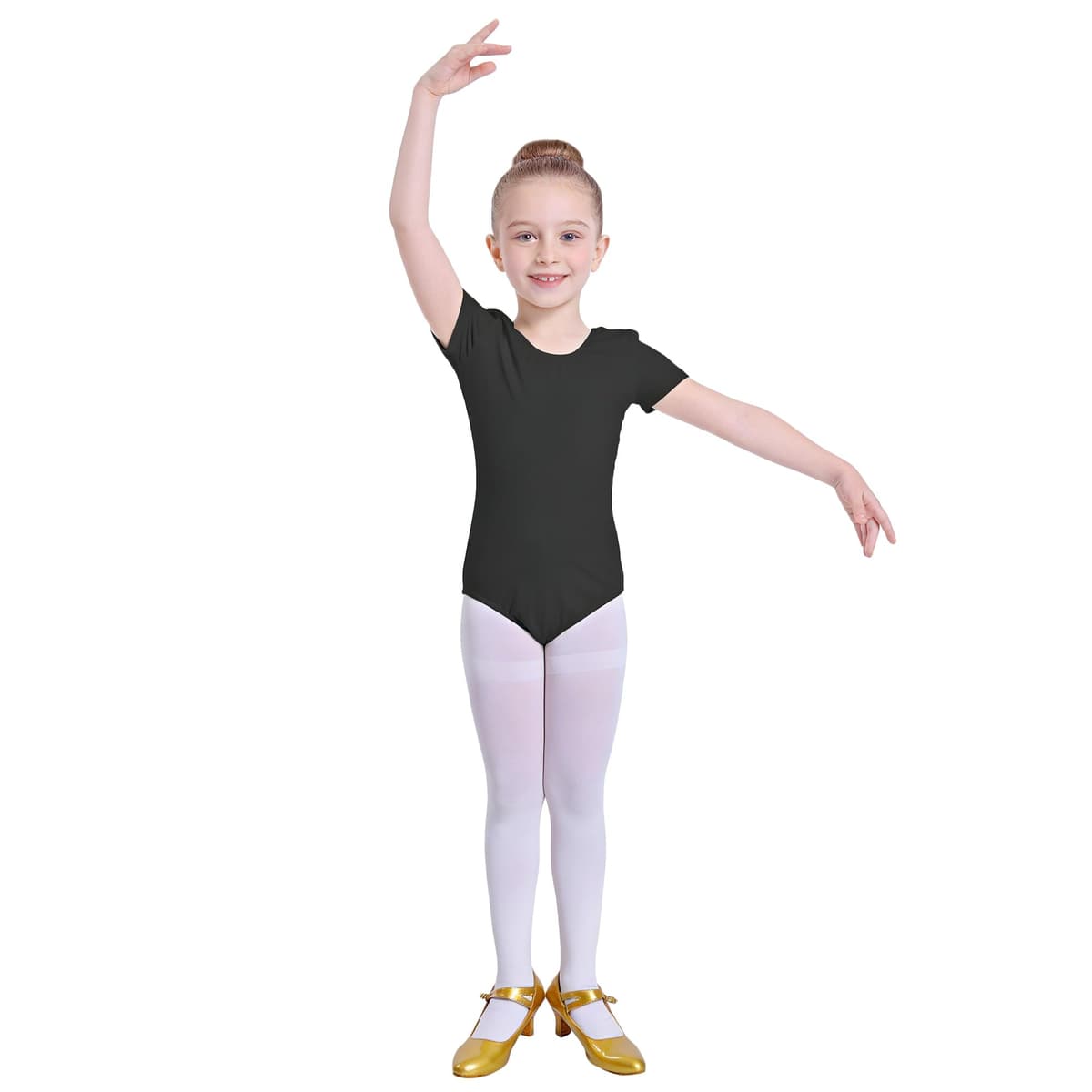 Carnavalife Maillot Ballet Niña Manga Corta Leotardo Danza Infantil Body Gimnasia Rítmica Elástico Escote Redondo Uniforme Clase Baile Negro Rosa Blanco — view 2