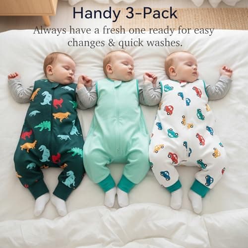 WarmWrap Toddler Sleep Sack with Feet 2t-3t 100% Cotton 0.5 Tog 24-36 Months Baby Sleep Sack with Legs, 3 Pack Soft Breathable Footed Wearable Blanket with 2-Way Zipper — view 5