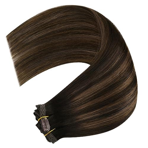 YoungSee Clip in Extensions Human Hair 18In 120G 7Pcs Dark Brown Balayage Medium Brown Clip in Hair Extensions Human Hair Ombre Straight Hair Extension Clip ins — view 6