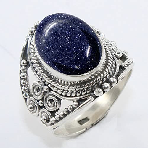 Fine Sterling Silver Ring For Women &s Natural Blue Sun Stone Ring Sterling Silver Statement Ring Bezel Set Gemstone Ring — view 2
