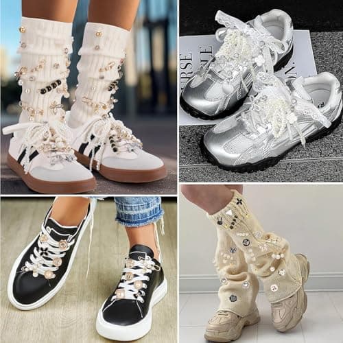72 Pcs Sneaker Charms, Shoelace Charms For Sneakers, Pearl Rhinestone Brooches And Pins For Women, Shoe Jewelry Charms For Socks Laces Sneakers , Safety Pins Buttons For Sock Clothes Decor Accessories — view 4