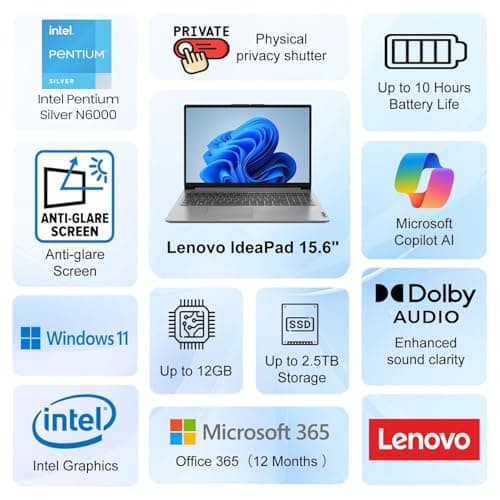Lenovo IdeaPad 15.6" FHD Business Laptop • Microsoft Office 365 • Intel 4-core CPU • 128GB SSD • WiFi 6 • Copilot AI • HDMI • Windows 11 w/Cooler