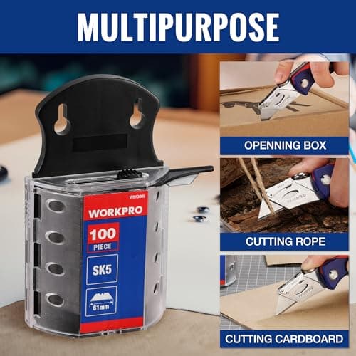 WORKPRO Utility Knife Blades, SK5 Steel, 100-Pack Blades with Dispenser — view 4