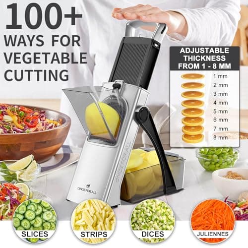 ONCE FOR ALL Upgrade Safe Mandoline Slicer Plus, Biger Size, Adjustable Vegetable Food Chopper Potato Fries Cutter, Detachable Blade, Kitchen Chopping Artifact, Gift (Black) — view 2
