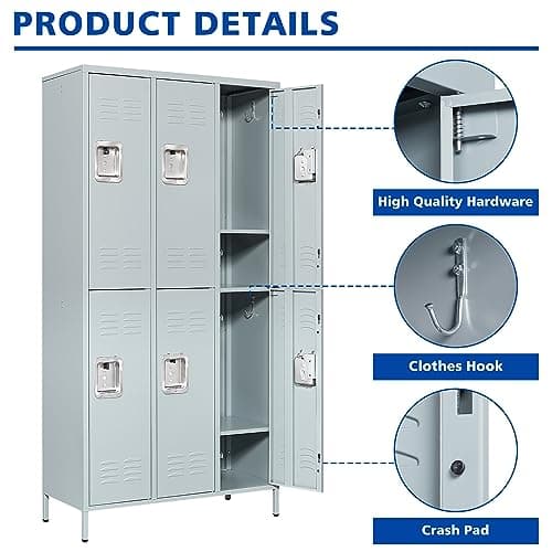 LISSIMO Metal Lockers, 72" Steel Storage Locker Cabinet-6 Doors Lockers for School Gym Home Office, Storage Locker with Shelves, Lockable Doors and Hanging Hooks (6 Doors, Grey) — view 3