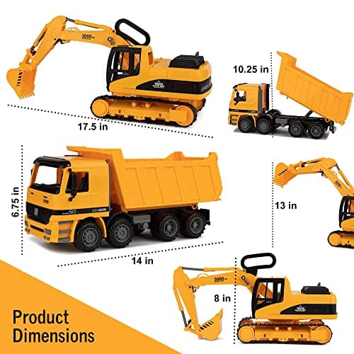 Toy To Enjoy Construction Toys - Excavator & Dump Truck Toy for Kids (Set of 2) – Moveable Claw & Lifting Back – Garbage Truck & Bulldozer Digger – Construction Vehicles for Boys & Kids — view 3