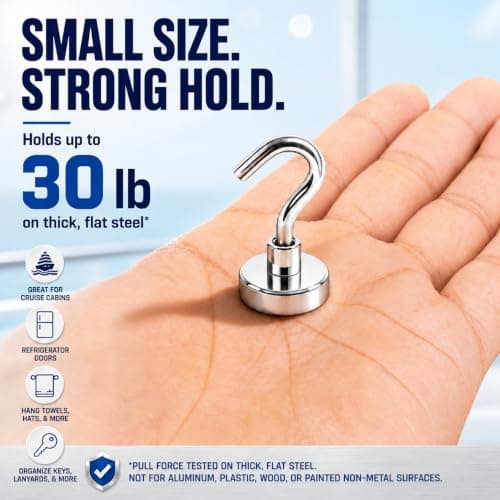 Neosmuk Magnetic Hooks for Cruise Cabins,30lb Heavy Duty,Silver,10 Pack