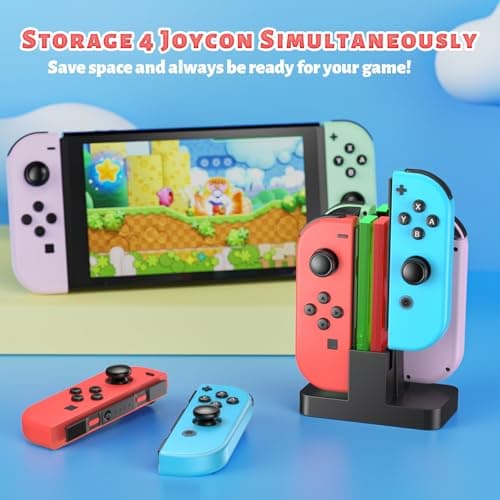 FastSnail Charging Dock Compatible with Nintendo Switch for Joy Con & OLED Model Controller with Lamppost LED Indication, Charger Stand Station with Charging Cable — view 2