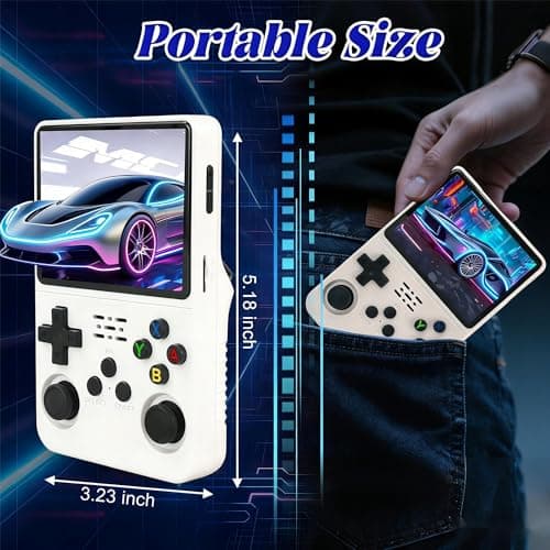 Rhesusco R36S Retro Video Game Console-3.5 Inches HD Screen,Open Source Linux System,3000mAh Rechargeable Battery,128G TF Card,30000+ Classic Video Games Portable Mini Game Console for Gifts-White