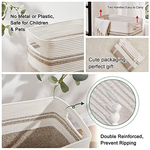 OIAHOMY Laundry Hamper-Laundry Basket,Tall Cotton Storage Basket with Handles,Decorative Blanket Basket for Living room,Collapsible Large Basket for Toys,Pillows,Clothes-16x13x22in-Yellow variegated — view 3
