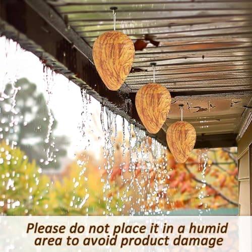 DECYOOL 4 Pack Paper Wasp Nest Decoy Hanging Wasp Nest Stay Away from Wasps Hornets Yellow Jackets(Orange) — view 4