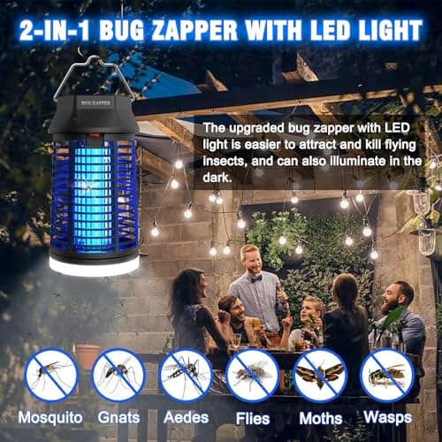 ZENLEA Bug Zapper Outdoor with LED Light, Bug Zapper Indoor, 4200V Mosquito Zapper Outdoor,Waterproof Mosquito Killer, Electric Fly Zapper Fly Traps for Camping Backyard Patio Garden, Plug-in