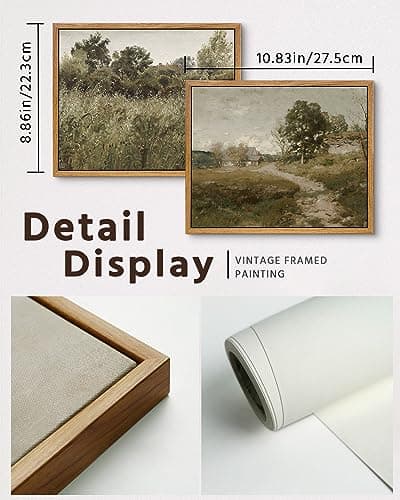 VIYYIEA Two Vintage Framed Wall Art, Country Road and Grassland Painting Decor Aesthetic, Small Canvas Print Artwork, Farmhouse Landscape Wall Pictures for Bedroom Barthroom, 9x11 Inch,Set of 2