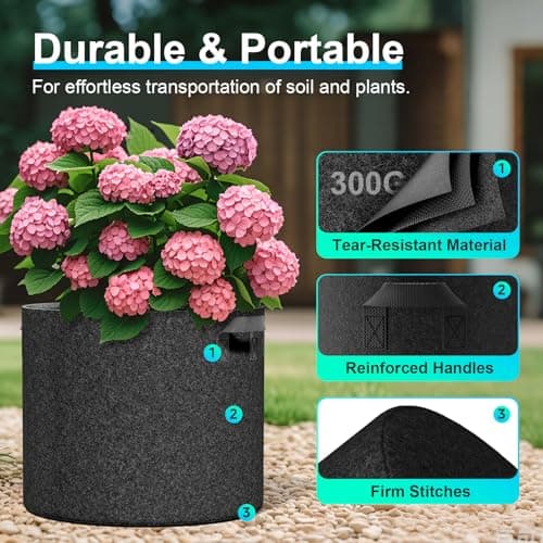 Land Guard 4-Pack Fabric Grow Bags 5 Gallon, Thickened Nonwoven Garden Pots, Growing Bags with Handles, Black — view 3