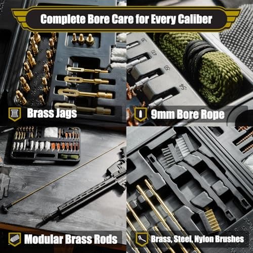 Elite Universal Gun Cleaning Kit for All Guns, Gun Brushes for Pistol Handgun Shotgun Rifle, Durable Brass Rods, 9mm Bore Rope, Oil Bottle, Brushes, Brass Jags, Carrying Case Gun Accessories for Men — view 4
