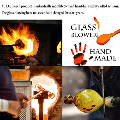 LUJII Hand Blown Glass Hummingbird Feeder for Outdoors Hanging, Leakproof, Never Fade, 36 fl.oz, 5 Feeding Metal Stations, Much Bigger, Garden Backyard Decoration, Great Gift for Bird Lover, Blue — view 3