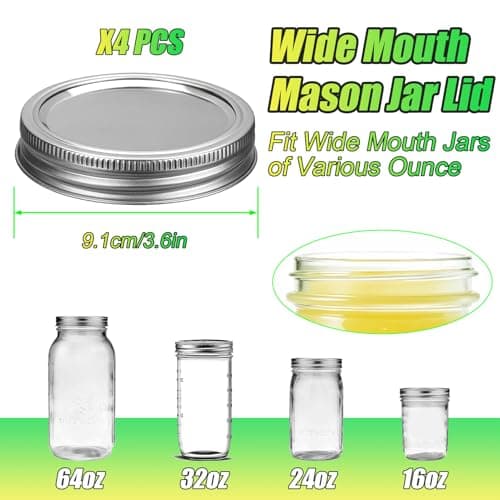 Palksky Stainless Steel Wide Mouth Canning Lids and Rings, Airtight/Rustproof Mason Jar Lids with Bands Set of 4 — view 4