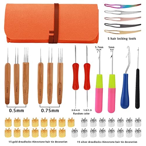 Loc Crochet Needle, 48 Pcs Dreadlock Crochet Hook Tool, 6 Dreadlock Crochet Needle for Hair, Different Size Bent Latch Hook, Crochet Hooks for Hair Braiding with Case