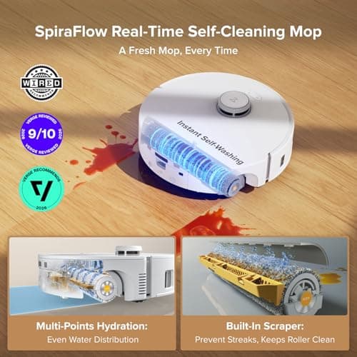 roborock Qrevo Curv 2 Flow Robot Vacuum and Mop, SpiraFlow Real-Time Self-Cleaning Roller Mop, 20,000 Pa, Dual Zero-Tangle System, AI Obstacle Avoidance, Heat-Washes & Dries Mop, Carpet Protection