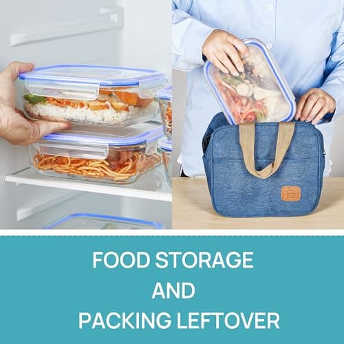 Vtopmart 5Pack 22oz Glass Storage Containers with Lids, Glass Meal Prep Food Container Sets with Snap Airtight Lid for Microwave, Oven, Freezer and Dishwasher, Blue — view 4