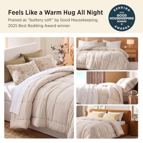 Bedsure Comforter Duvet Insert - Quilted Comforters Queen Size, All Season Duvet, GentleSoft Down Alternative Bedding Blanket, with 8 Tabs, Gifts for Women/Men, Beige, Queen 88 x 88 Inches — view 2
