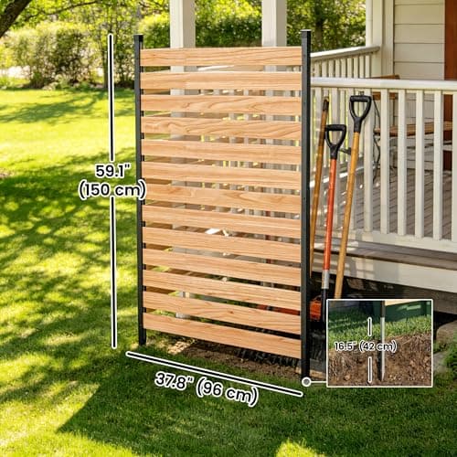 Outsunny Outdoor Privacy Screen Panel, 38" x 76" No Dig Space Divider with Fir Wood Planks and Aluminum Posts for Patio Backyard, Great to Hide Trash Cans, Air Conditioner Fence — view 6