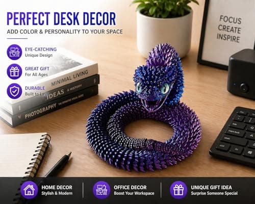 Articulated Crystal Snake – 3D Printed Flexible Snake Figurine, 58 cm (23 in) Poseable Serpent with Movable Mouth, Realistic Eyes, Fantasy Desk Decor (Ages 14+), (Purple) — view 6