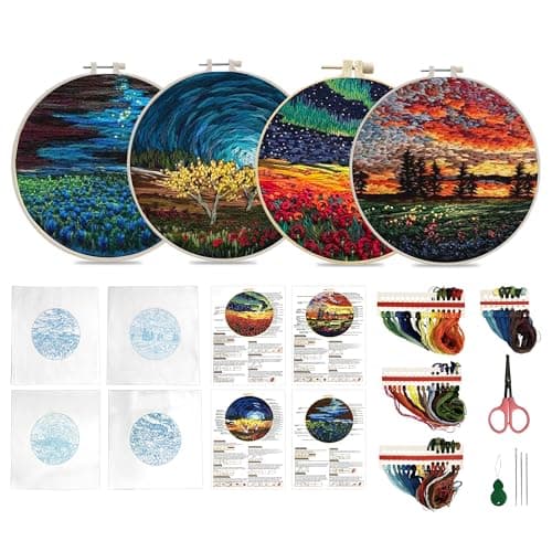 Maydear 4 Pack Embroidery Starter Kit with Pattern, Stamped Cross Stitch Kits for Beginners Adults with Embroidery Hoop and Instructions, Hand Embroidery Kit (Embroidery kit flower2) — view 3