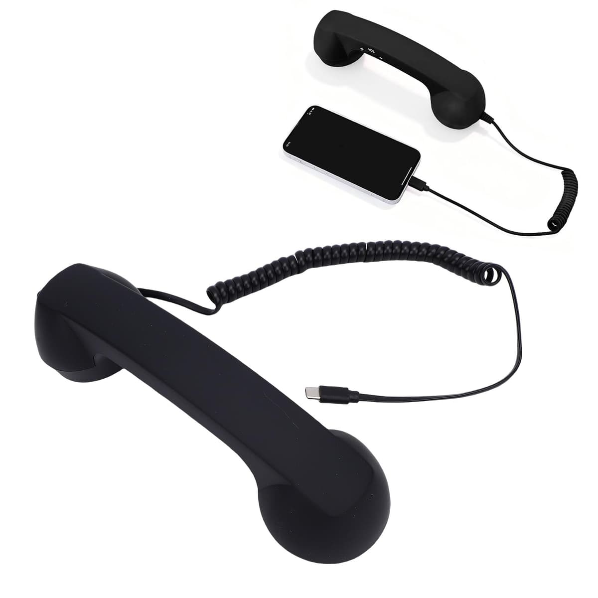 Auricular de Teléfono Retro USB C con Control de Volumen de Micrófono, Receptor de Teléfono Vintage con Cable, Accesorio de Móvil Reductor de Radiación de la Vieja (Black)