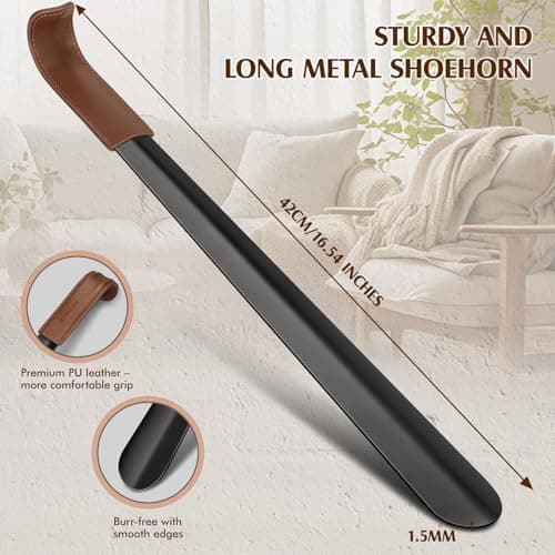 ZOMAKE Shoe Horn Long Handle,Metal Long Shoehorn for Seniors Men Women,16.5" Boot Shoes Horn Chausse Pied(A Black) — view 2