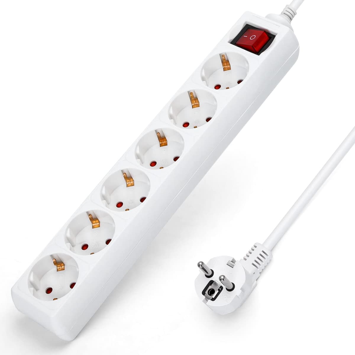 Aigostar Regleta alargador de 6 enchufes con Cable de 3 Metros e Interruptor. Color Blanco